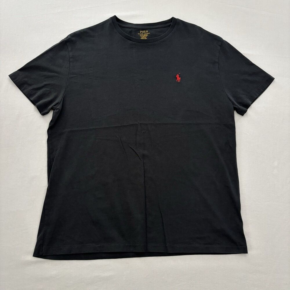 Polo Ralph Lauren Mens T-Shirt Black Red Pony Logo Size Large L Short Sleeve